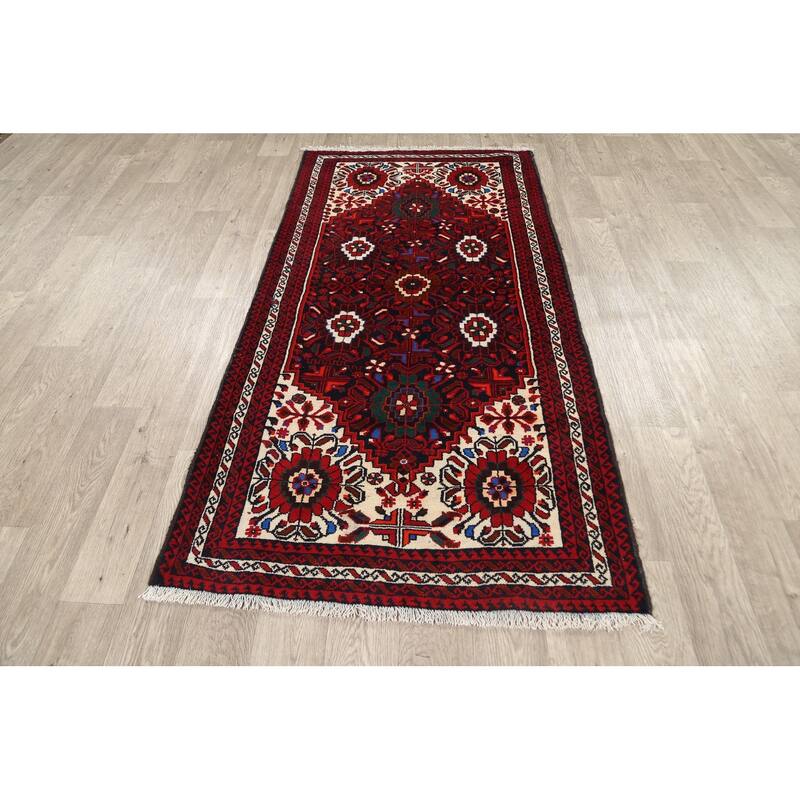 Geometric Balouch Persian Staircase Runner Rug Handmade Wool Carpet - 3'3" x 6'7"