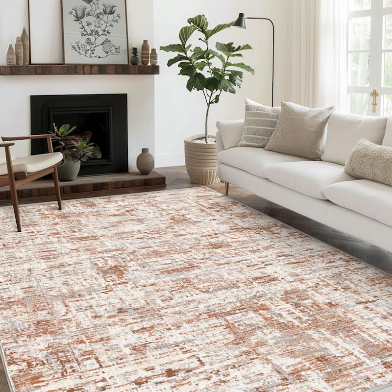 Mcow Modern Collection Low-Pile Machine-Washable Non-Slip Area Rug - 8' x 10' - Brick - Rectangle