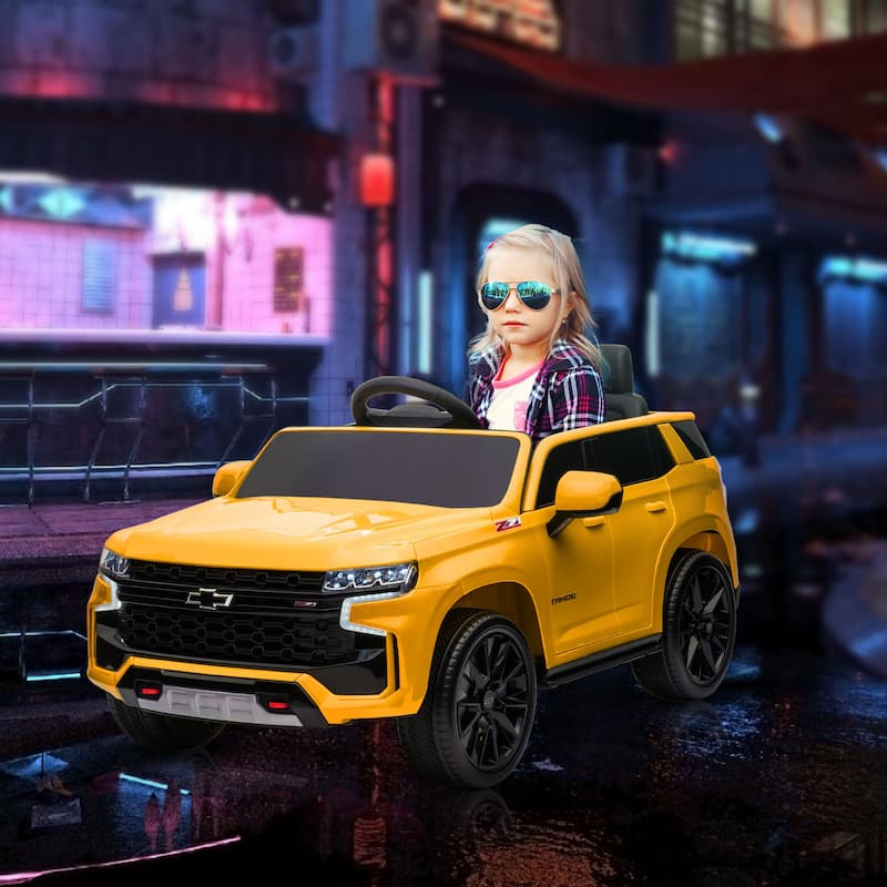 12V Kids Ride-On Car with Parent Remote Control, Yellow Electric Car Toddler Ride-On Vehicle with Music