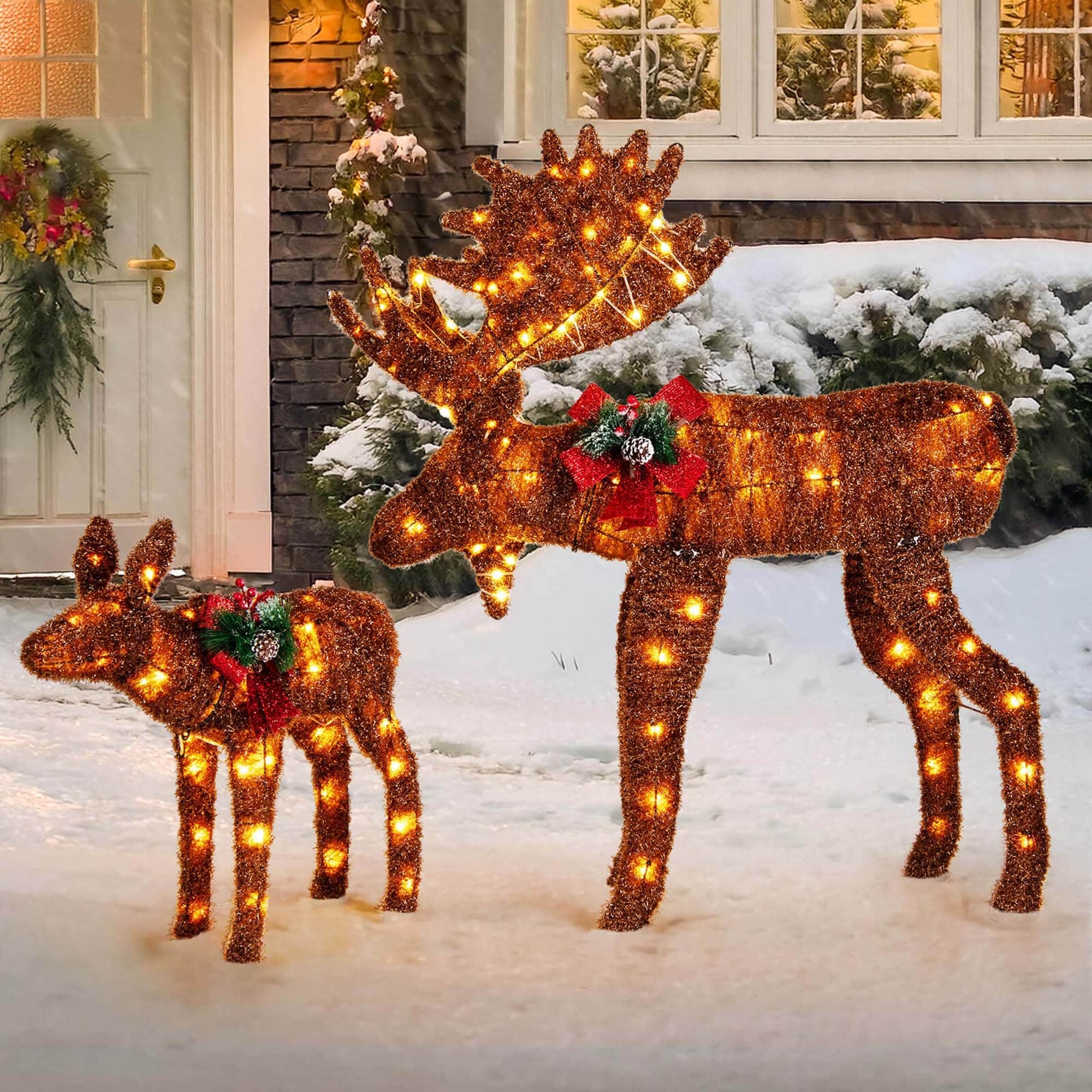 2 PCS Lighted Christmas Moose Family Set Xmas Holiday Moose