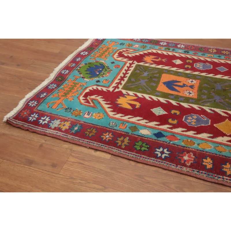 Hand Knotted Oriental 100% Wool Carpet Traditional Tribal Navy Blue & Blues Ardebil Runner Rug - 10' 7'' X 2' 6''