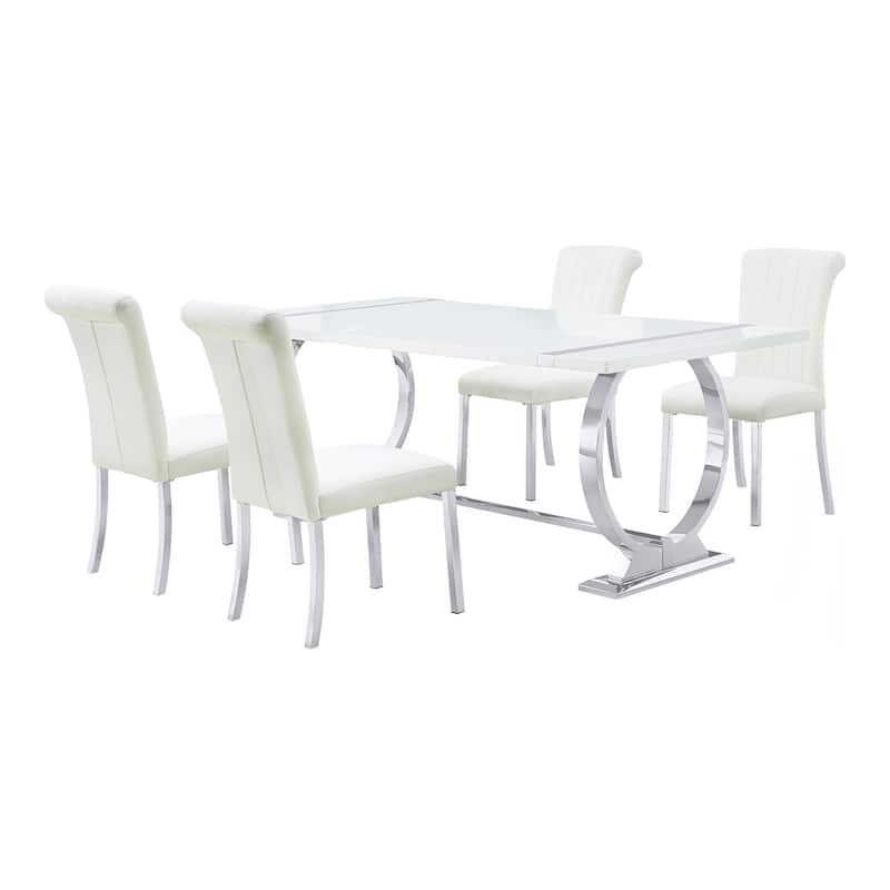 Furniture of America Carra Modern 5-Piece Stainless Steel Dining Table Set