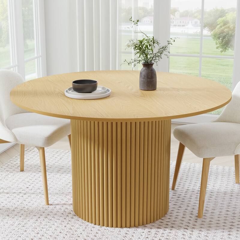 Solid Wood Round Dining Table Kitchen Table with Tabletop & Concave Cylinder Legs for Living/Dining Room Coffee Office