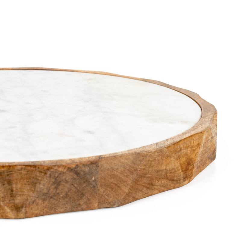 Carmelo 15" Round Marble and Wood Serving Board - 15 x 15