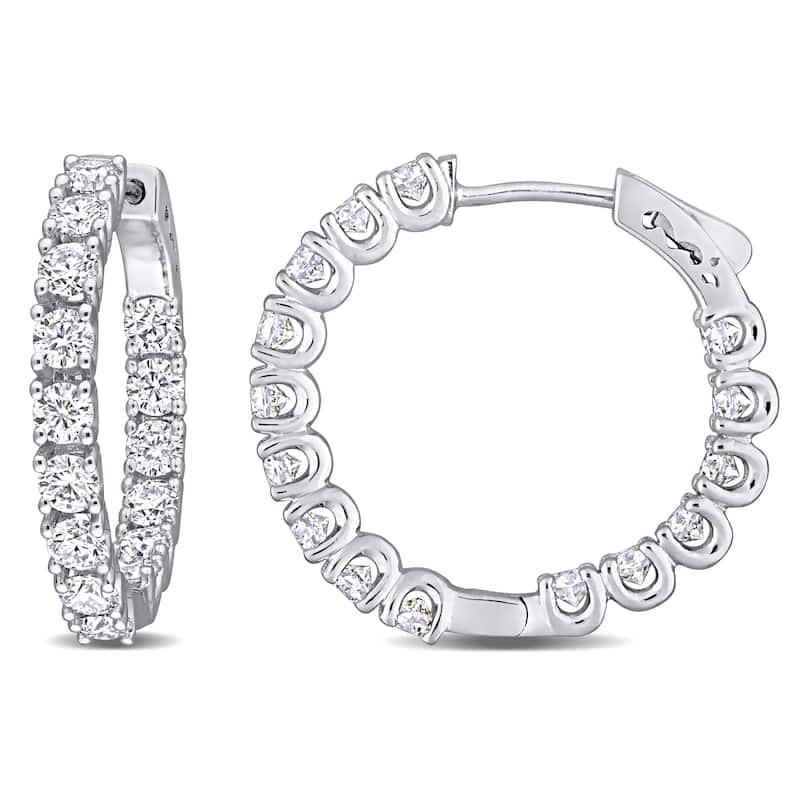 Miadora 3ct DEW Moissanite Inside Outside Hoop Earrings in Sterling Silver - 24.8 mm x 3.3 mm x 26.7 mm