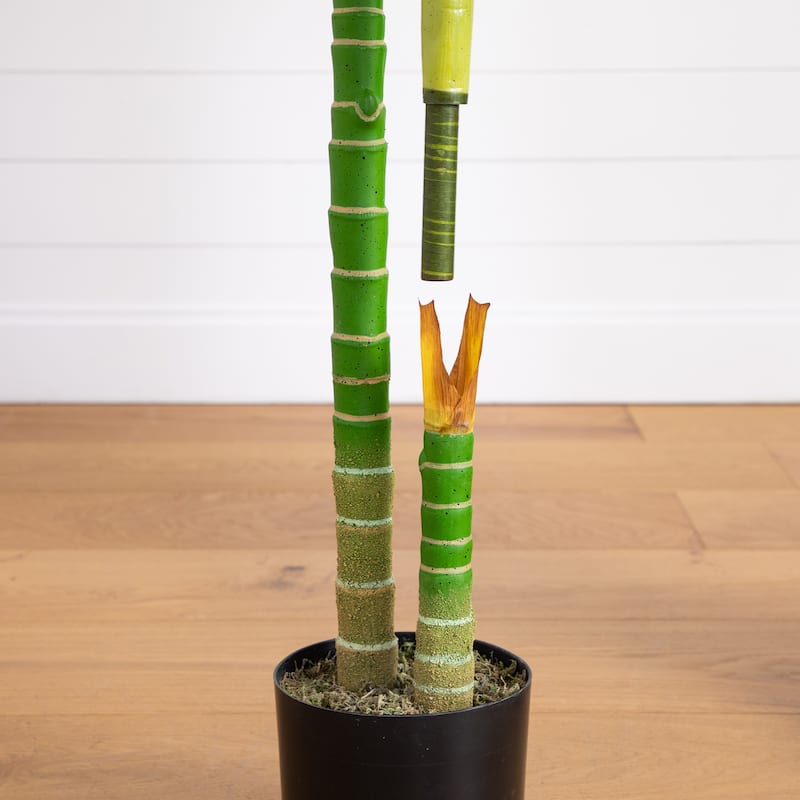 Double Stalk Golden Cane Palm Artificial Tree - 6' - Green