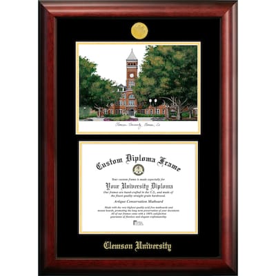 Clemson University 11w x 8.5h Gold Embossed Diploma Frame with Campus Images Lithograph