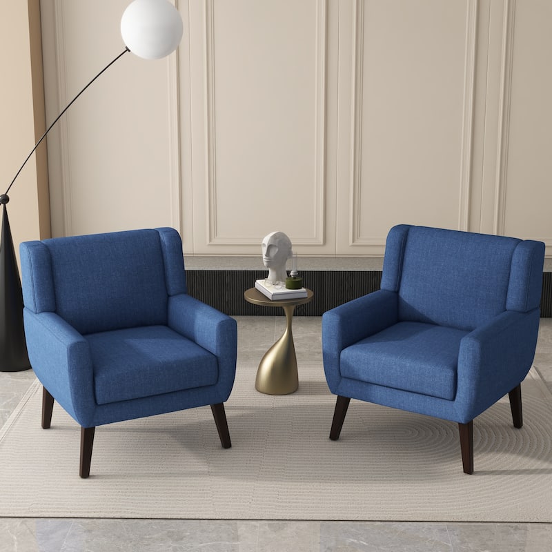 Linen Upholstered Accent Chair Wingback Armchair Set of 2