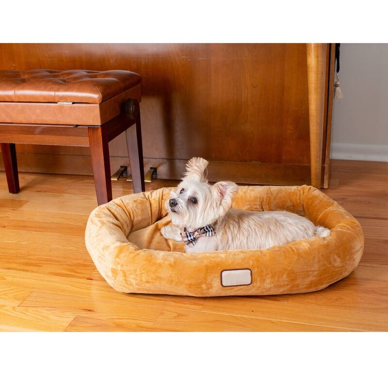 Bolstered Pet Bed and Mat, ultra-soft Dog Bed, Brown
