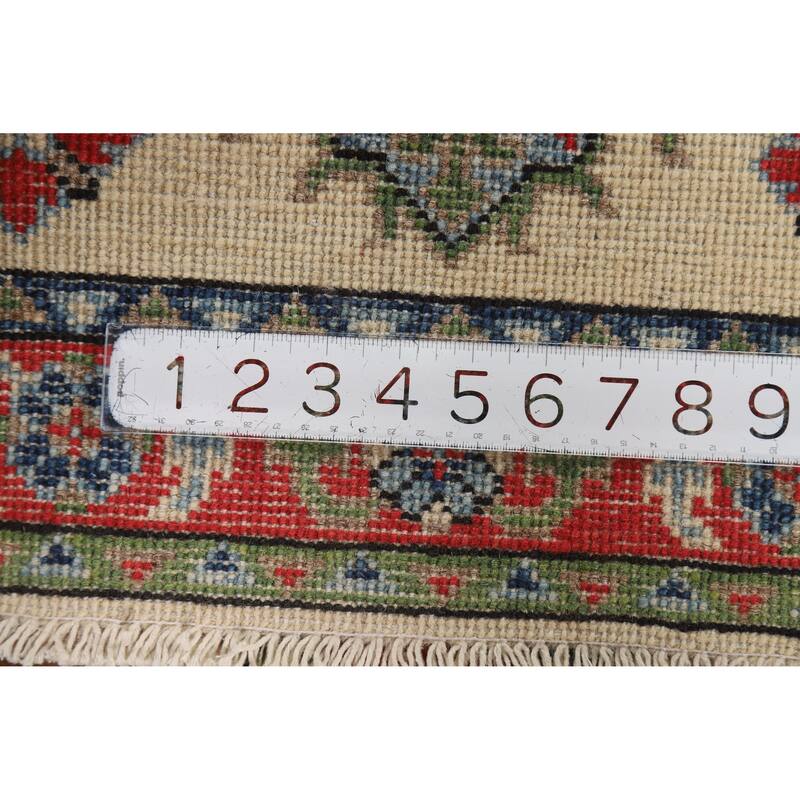 Ivory Geometric Kazak Oriental Foyer Rug Hand-Knotted Wool Carpet - 2'0"x 3'0"