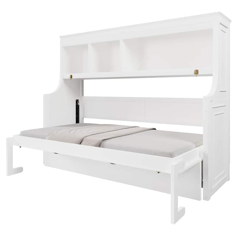 Murphy Bed with Desk Open Storage Shelves Twin Size