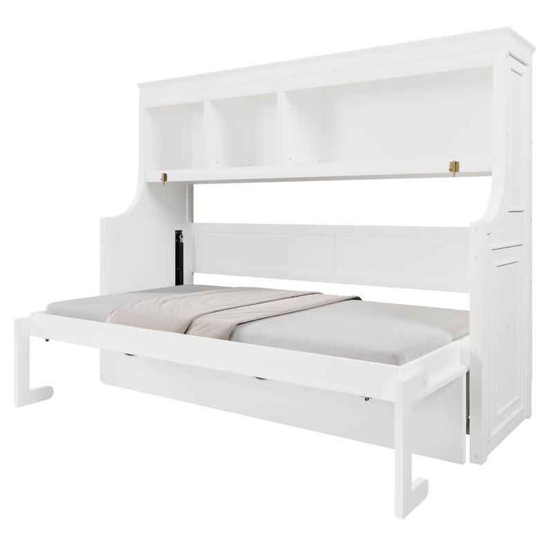 Roomfitters Twin Murphy Bed with Fold-Down Desk and Storage Shelves