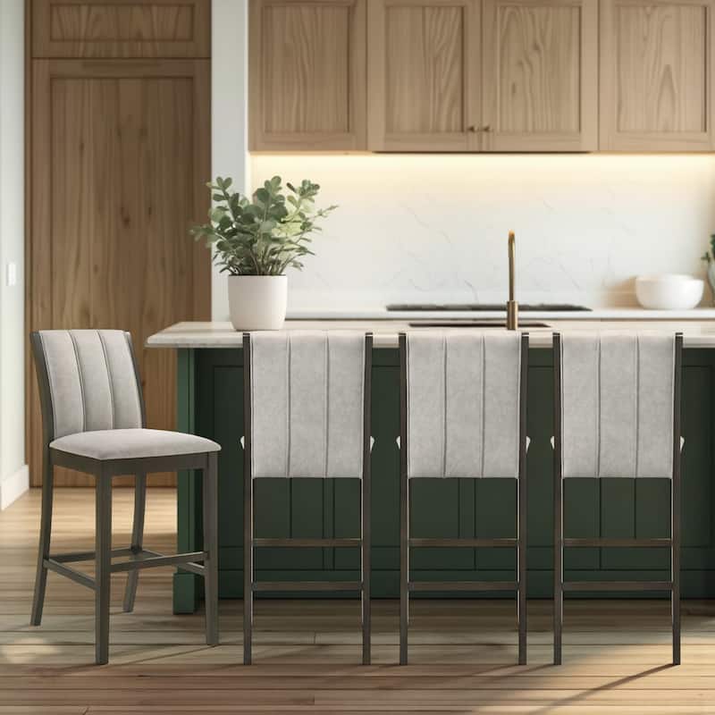 Nolan 26 in. Dark Roast Counter Height Rubberwood Barstool with Grey Fabric Seat - Set of 2 - Gray/Dark Roast - Counter Height - Set of 4