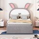 preview thumbnail 33 of 55, Versatility Upholstered Kids Bed with Trundle and 3 Drawers, Embedded LED Lights, Rabbit-Shaped Headboard, No Box Spring Needed