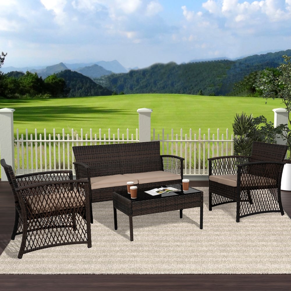 Madison Outdoor 4-Piece Rattan Patio Furniture Chat Set
