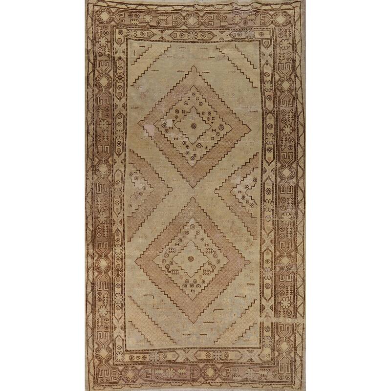 Pre-1900 Antique Vegetable Dye Khotan Rug Hand-Knotted Wool Carpet - 5'7"x 10'7"