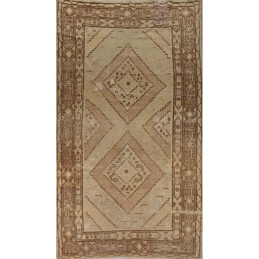 Pre-1900 Antique Vegetable Dye Khotan Rug Hand-Knotted Wool Carpet - 5'7"x 10'7"