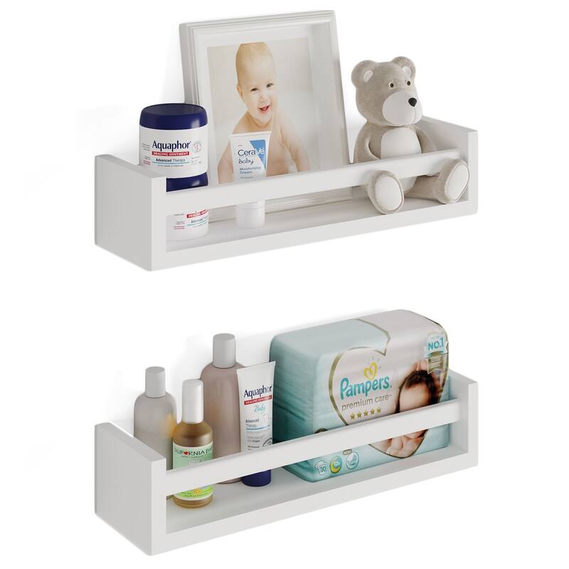 Wallniture Elba Wall Mounted Kids Shelves Nursery Storage Toy Organizer Wood Bookshelf, Set of 2 - N/A