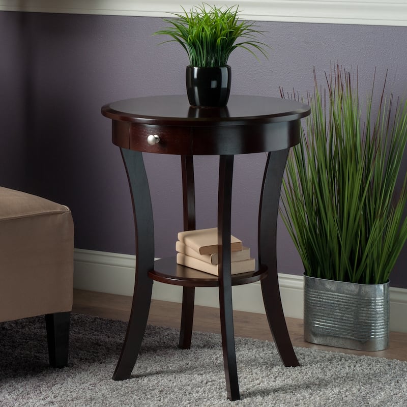 Sasha Round Accent Table, Cappuccino - 20"W x 20"D x 27"H.