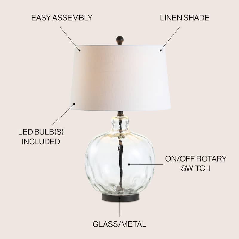 Lavelle 26.5" Glass/Metal LED Table Lamp, Clear/Black by JONATHAN Y