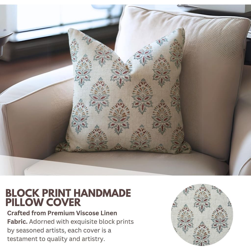 Fabdivine Rustic Floral Linen Pillow Cover Handmade Earth Tone Decor, Samraat