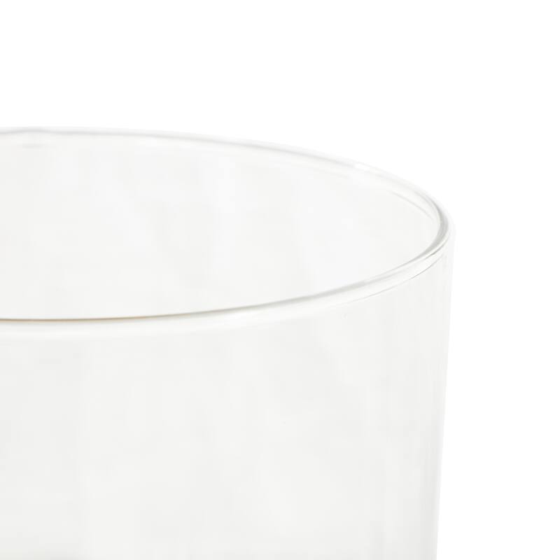 Clear Glass Round Room Hurricane Lamp with Light Brown Woven Base - 8"W x 8"L x 13"H