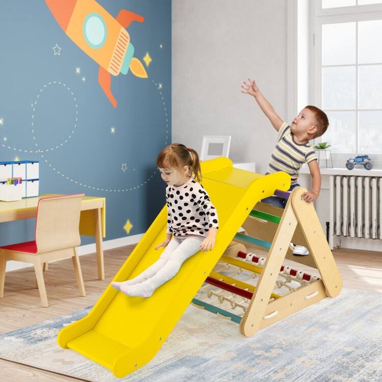4 in 1 Triangle Climber Toy with Sliding Board and Climbing Net - 24.6" x 25.3" x 22.6" (L x W x H)