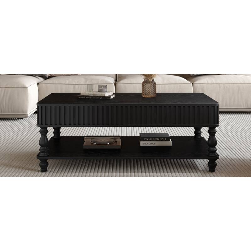 Roomfitters 47" Lift Top Coffee Table, Solid Wood Fluted Center Table with Roman Legs & Hidden Storage