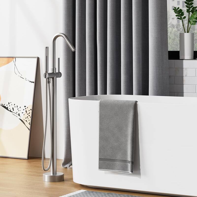 Freestanding Bathtub Faucet, Floor-Mount Tub Filler Chrome - Brushed Nickel - Single-Handled Round Tube