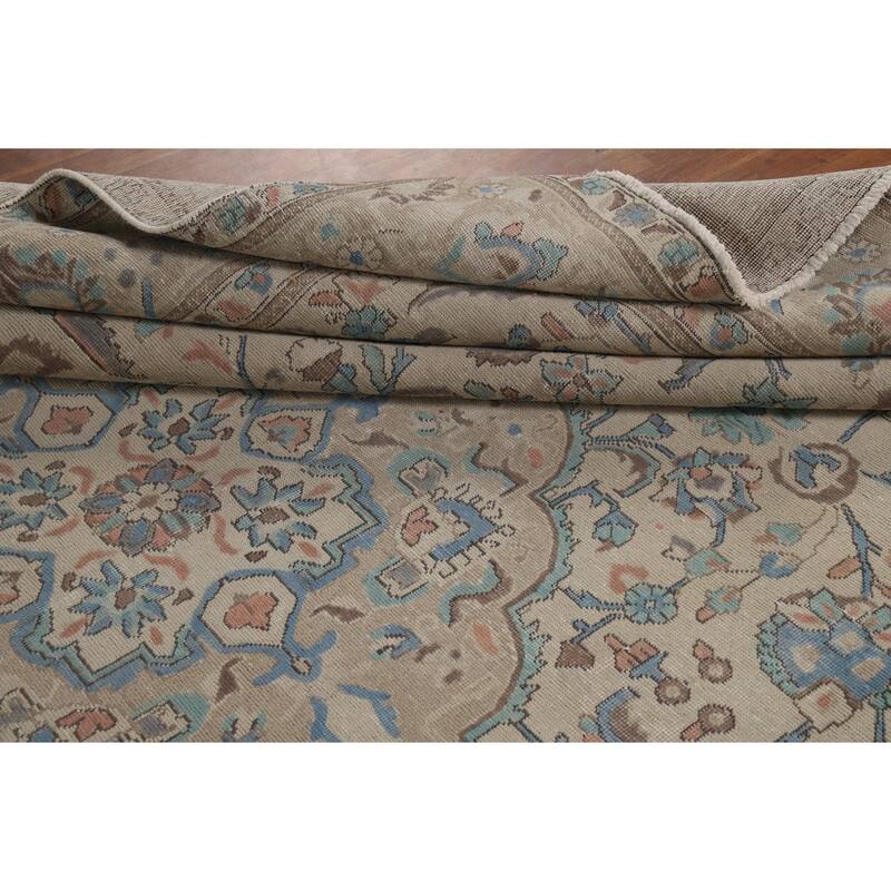 Traditional Tabriz Persian Rug Handmade Beige Wool Carpet - 9'2"x 12'4"