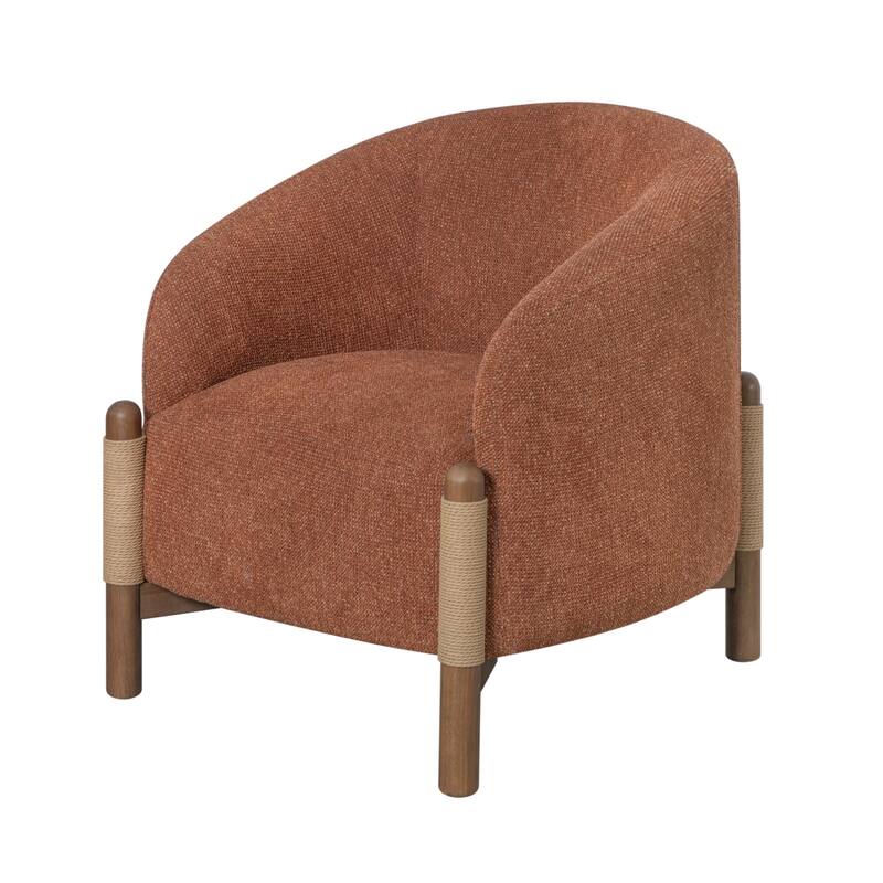 HomeRoots 30" Rust and Brown Fabric And Wood Arm Chair - 30.00 in. x 30.80 in. x 29.50 in.