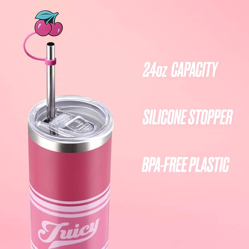 Juicy Couture Glam Slip Hydration Stainless Steel Tumbler with Straw Topper