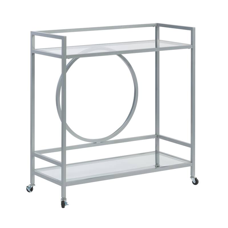 Wood Contemporary Bar Cart with 2 Glass Shelves - 35.55" L x 15.75" W x 37.21" H - Gray