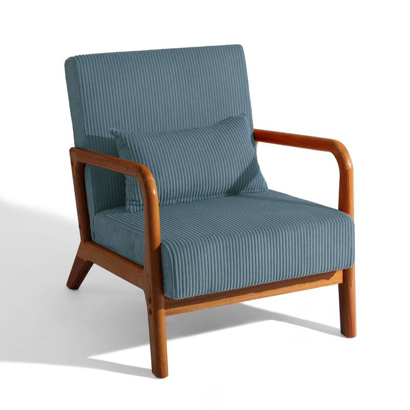 25" W Mid Century Upholstered Wood Accent Chair with Pillow set of 2