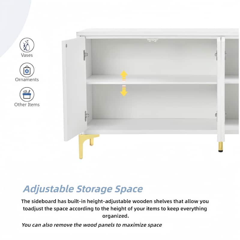4 Door Sideboard Cabinet with Unique Texture, Buffet Cabinet with Adjustable Shelves, Storage Cabinet with Metal Legs