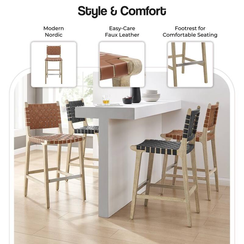 NPD Furniture Marco Faux Leather Counter Stool Drift Wood Frame