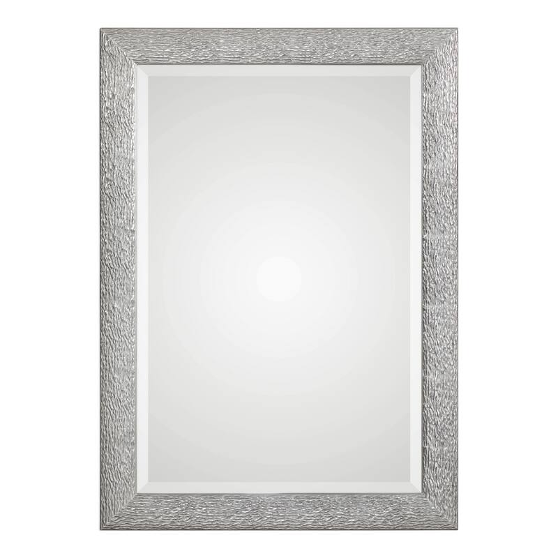 Uttermost Mossley Large Cotemporary Portrait Framed Wall Mirror by - Metallic Silver Wash
