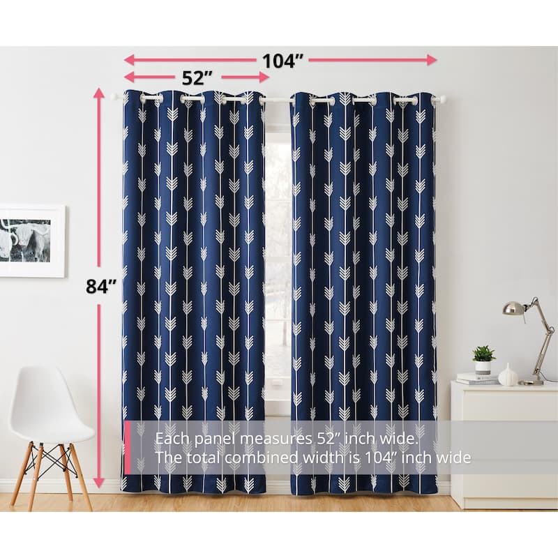 HLC.me Arrow Thermal Room Darkening Blackout Energy Efficient Window Curtain Grommet Panels - Set of 2