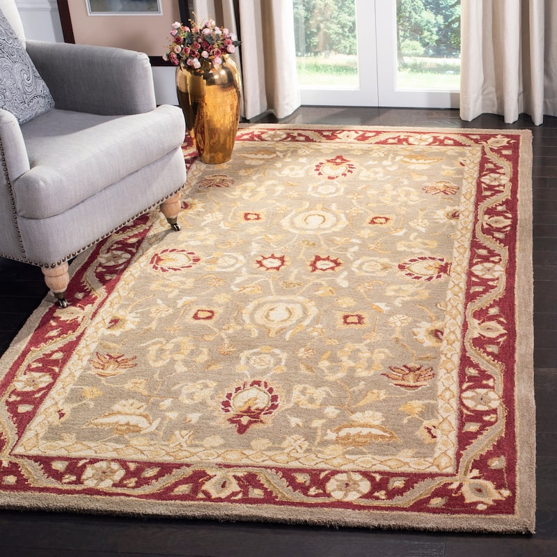 SAFAVIEH Handmade Anatolia Bibi Traditional Oriental Hand-spun Wool Rug - 9'6" x 13'6" - Light Green/Red