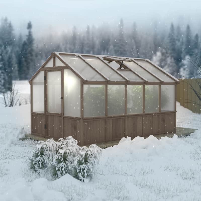 VEIKOUS Walk-in Wooden Greenhouse for Outside, Garden and Backyard, Light Mocha Brown