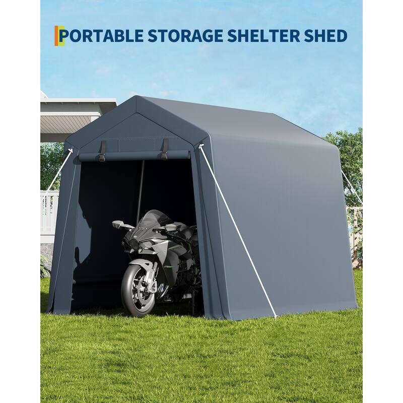 7x10 FT Portable Outdoor Storage Shed with 2 Roll-Up Zipper Doors & Vents, 240G Heavy-Duty Shelter Waterproof PE Tarp - Grey