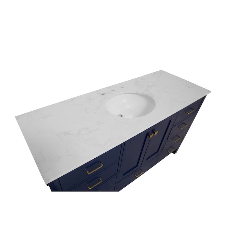 KitchenBathCollection Horizon 60" Single Bathroom Vanity with Engineered Carrara Top