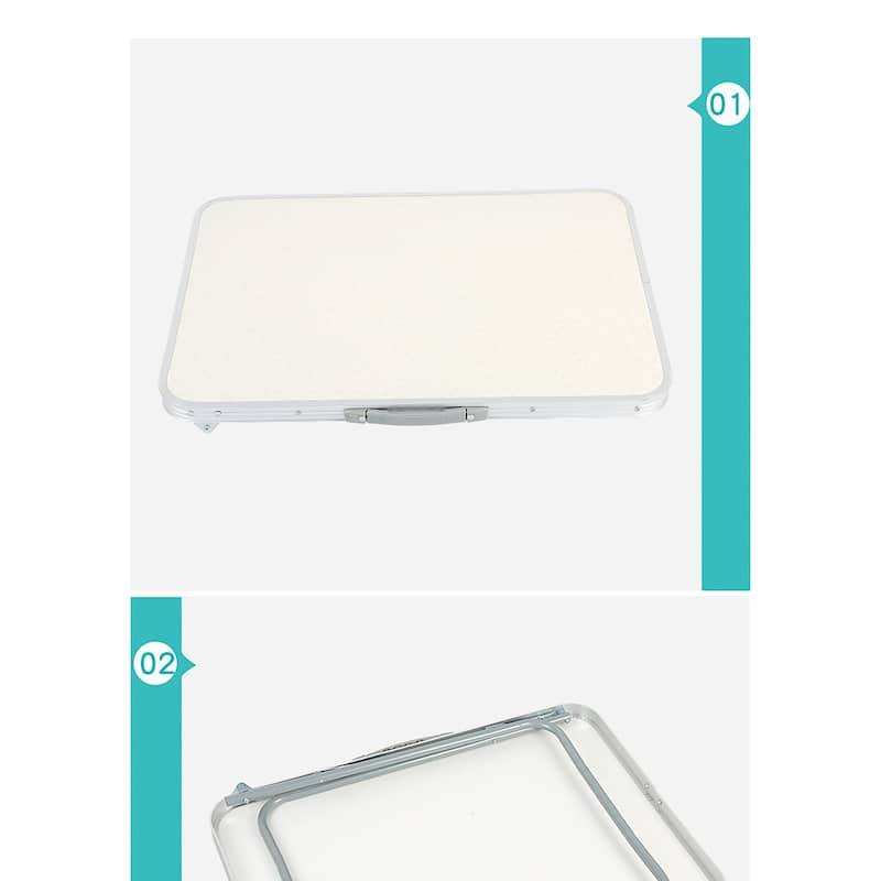 White Portable Folding Table with Metal Edge Reinforcement for Camping and Outdoors Dining - 27.56"L × 19.69"W × 23.62"H