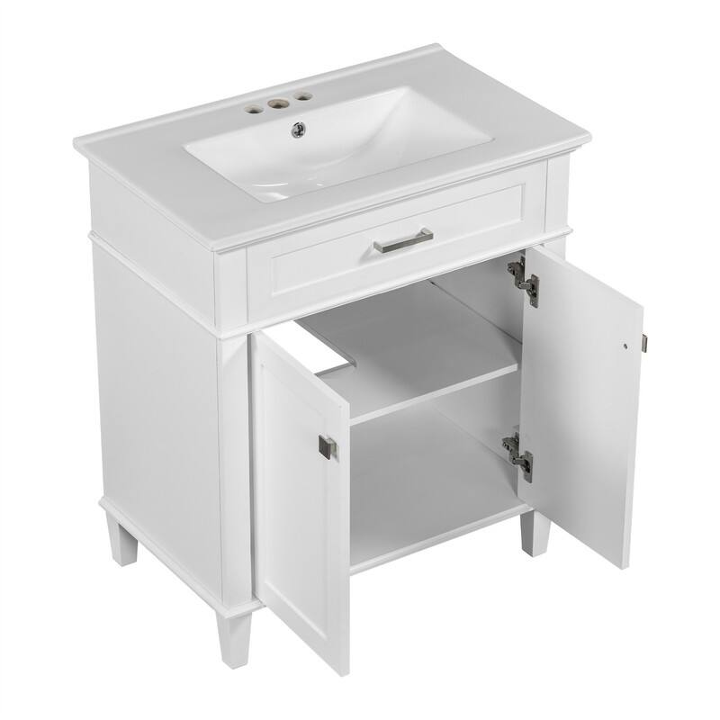 30'' Bathroom Vanity with Ceramic Sink Top, Freestanding Bathroom Vanity Cabinet with 2 Soft Close Doors and Adjustable Shelves