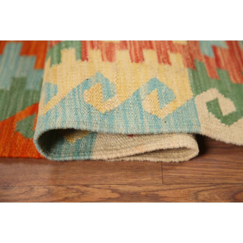 Hand Woven Oriental 100% Wool Carpet Southwestern Geometric Multi-Colored Kilim Area Rug - 6' 10'' X 5' 0''