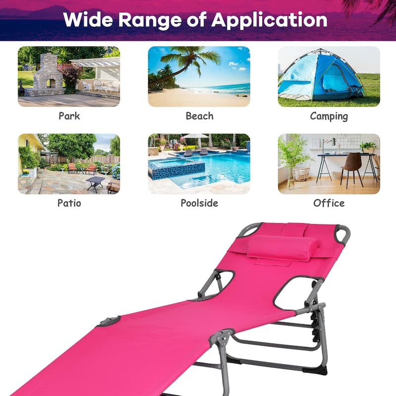 Goplus Outdoor Beach Lounge Chair Folding Chaise Lounge with Pillow - See Details