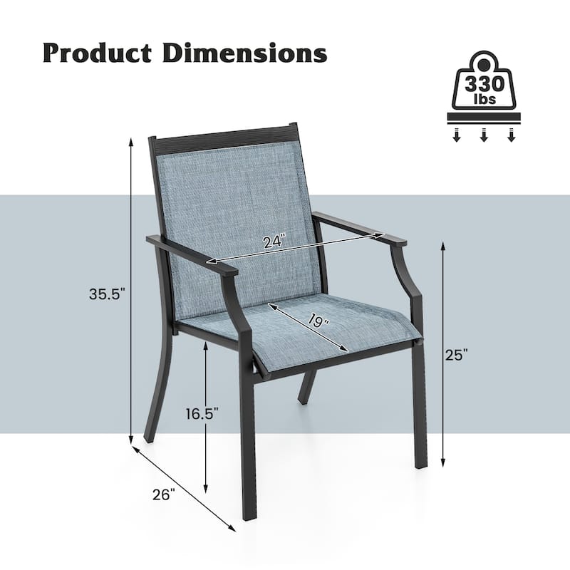 4 Piece Patio Dining Chairs Large Outdoor Chairs with Breathable Seat and Metal Frame - 26" x 24" x 35.5"