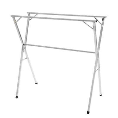 Adjustable Foldable Stainless Steel Clothes Drying Rack with 2 Tiers and 3 Rods for Indoor and Outdoor Use