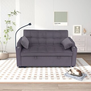 Velvet Daybed Futon with Pullout Bed & USB Ports