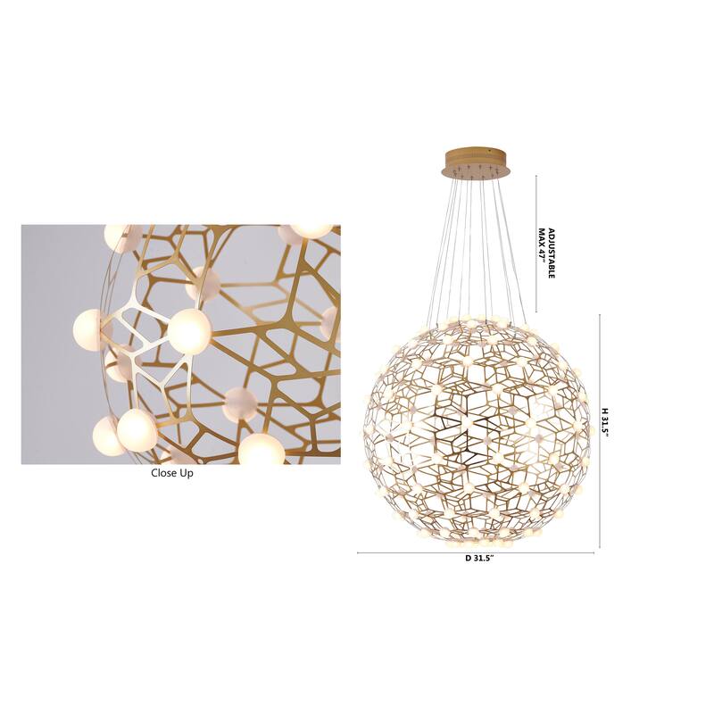 115-Light Gold ORB LED Chandelier With White Acrylic Diffusers